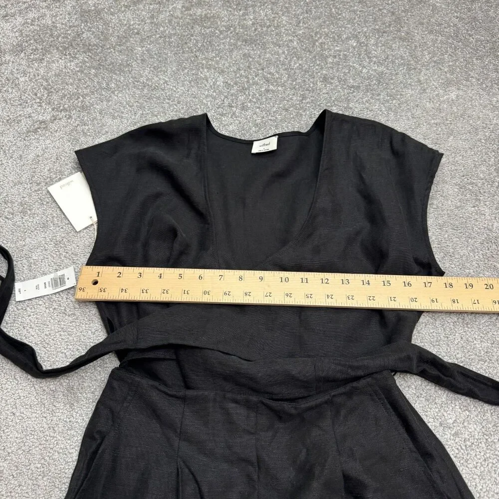 Aritzia Wilfred Brax Linen Blend Wide Leg Jumpsuit womens 4 Black Tie Waist NWD